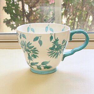 Dutch Wax Mug Cup White Floral Hand Painted Ceramic